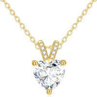 wholesale 14K Gold Heart-Shaped Moissanite Pendant Necklace for Women - 1 Carat EF Color Grade-Heart Moissanite Necklace Yellow Gold