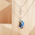 wholesale 925 Sterling Silver Cat & Star Layered Necklace with Moon Charm, Hypoallergenic Gift for Women-0-2