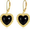 wholesale Gold-Plated 925 Sterling Silver Heart-Shaped Black Onyx and Tourmaline Filigree Drop Earrings-0-0