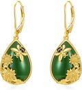 wholesale 14K Gold Plated Sterling Silver Round Natural Jade Earrings for Women-0-35