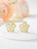 wholesale 925 Sterling Silver Gold Plated Cubic Zirconia Flower Stud Earrings Fashionable Accessories Gift Ideas for Her-0-1