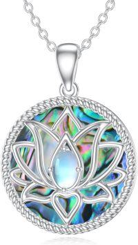 wholesale 925 Sterling Silver Moonstone & Abalone Shell Lotus Necklace - 18 Adjustable Chain, Hypoallergenic, Elegant Gift for Women-Lotus Abalone Shell