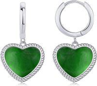 wholesale Sterling Silver Gemstone Heart Huggie Earrings for Women-Emerald-May.