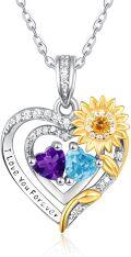 wholesale Sterling Silver 2 Birthstones Sunflower Heart Necklace for Women-0-0