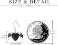 wholesale 925 Sterling Silver Heart Bat Wing Drop Earrings Black Enamel Gothic Jewelry for Women and Girls-0-5