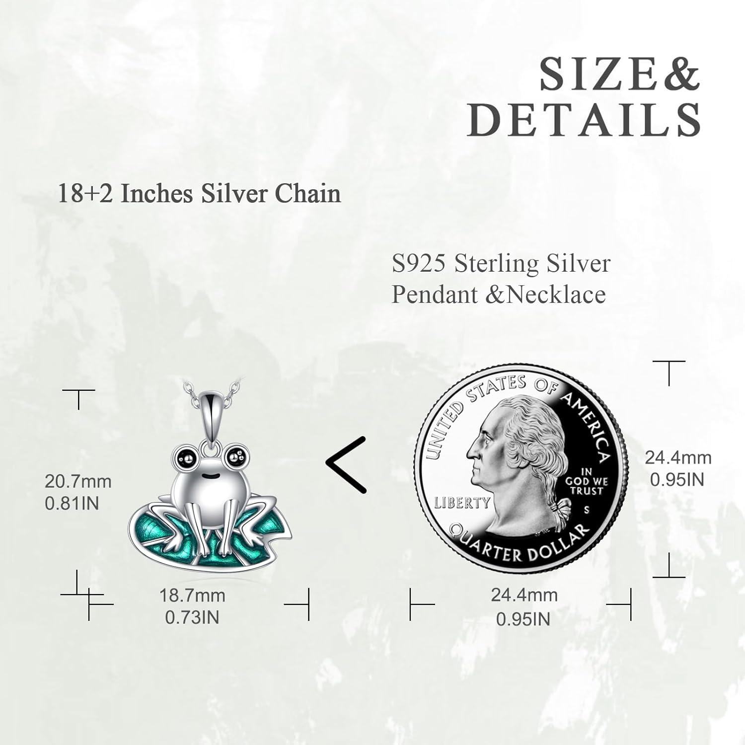 925 Sterling Silver Frog Pendant with Green Enamel Leaves Necklace for Women-0-3