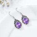 wholesale 925 Sterling Silver Purple Amethyst Dangle Earrings - Vintage Style Jewelry for Women-0-3