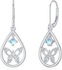 wholesale 925 Sterling Silver Celtic Knot Teardrop Drop Earrings with Blue Moonstone-C-Butterfly