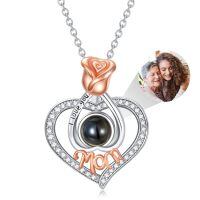wholesale 925 Sterling Silver I Love You Mom Heart Rose Pearl Pendant Necklaces Mother's Day Gift for Women-A-Mom+Photo Fill-A-Mom+Photo