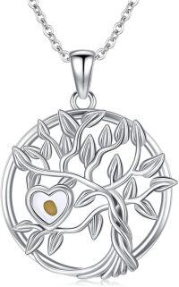 wholesale 925 Sterling Silver Tree of Life Heart Pendant Necklace with Yellow Stone for Women and Girls-G-Tree of Life