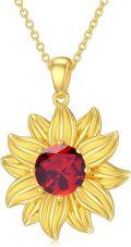 wholesale 925 Sterling Silver Yellow Gold Over Sterling Silver 1.50ct Red Garnet Sunflower Pendant Necklace-0-0