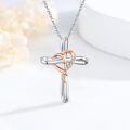 wholesale 925 Sterling Silver Double Tone Heart & Floral Cross Necklace for Women Men - Religious s-0-2