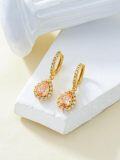 wholesale Gold 925 Sterling Silver Teardrop Cubic Zirconia & Orange Stone Halo Huggie Hoop Earrings for Women-0-2