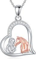 wholesale 925 Sterling Silver Horse and Girl in Heart Pendant Necklace for Women-0-0