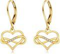 wholesale 14K Solid Double Heart Infinity Drop Earrings with Cubic Zirconia for Women-0-0