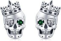 wholesale 925 Sterling Silver 925 King of Roses Green Eye Skull Studs for Men/Women - Dad/Mom Gift Ideas-Green