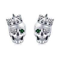 wholesale 925 Sterling Silver 925 King of Roses Green Eye Skull Studs for Men/Women - Dad/Mom Gift Ideas-Green