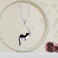 wholesale 925 Sterling Silver Black Cat on Crescent Moon with Cubic Zirconia Charm Pendant Necklace-0-2