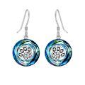 wholesale 925 Sterling Silver Round Blue Opal Paw Print Drop Earrings Gifts for Women-0-0