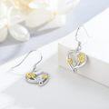 wholesale 925 Sterling Silver Heart-Shaped Sunflower Drop Earrings with Gold Accents and Cubic Zirconia Stones-0-2