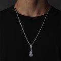 wholesale 925 Sterling Silver Skull Guitar Hand Pendant Necklace with Rope Chain 3MM 24+2 for Men Boys Gift Incl.-0-4