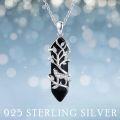 wholesale 925 Sterling Silver Black Onyx Tree of Life Wolf Pendant Necklace-0-5