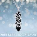 wholesale 925 Sterling Silver Black Wolf Tree Pendant Necklace Wholesale With Zircon Accents Elegant Design For Women-0-5