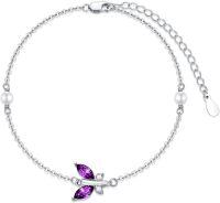 wholesale Sterling Silver Crystal Butterfly Adjustable Bracelet (7 9 )-Amethyst Purple