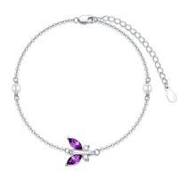 wholesale 925 Sterling Silver Crystal Butterfly Adjustable Bracelet (7 9 )-Amethyst Purple