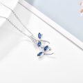wholesale 925 Sterling Silver Blue Sapphire Dragonfly Pendant Necklace with Cubic Zirconia Accents and Extender Chain (30)-0-3