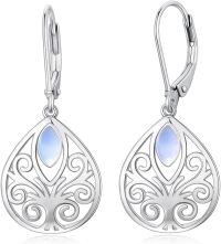wholesale Sterling Silver 12 Birthstones Filigree Teardrop Leverback Earrings-June-Moonstone