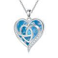 TOUPOP Sterling Silver Aquamarine Heart Pendant Necklace For Women-0-0