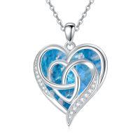TOUPOP Sterling Silver Aquamarine Heart Pendant Necklace For Women-undefined