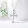 wholesale 925 Sterling Silver Lab-Grown Cubic Zirconia Swirl Cross Pendant Necklaces Wholesale D-VVS for Women-0-3