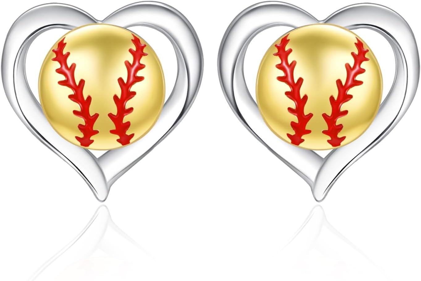  Sterling Silver Heart Stud Sports Game Earrings Jewelry Gifts for Women -Softball