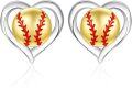 wholesale 925 Sterling Silver Softball in Heart Studs Sporty Game Earrings Gift for Her-0-0