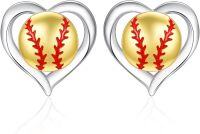 wholesale 925 Sterling Silver Softball in Heart Studs Sporty Game Earrings Gift for Her-Softball