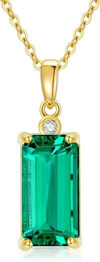 wholesale 14K Gold Emerald Pendant with Diamond Accent Chain - 32cm Length (Including Extender)-Emerald