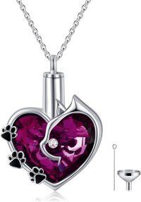 wholesale 925 Sterling Silver Austrian Blue and Deep Purple Heart Crystal Cat Cremation Jewelry Pendant with Funnel Set-Deep Purple