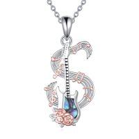 wholesale 925 Sterling Silver Electric Guitar & Music Notes with Labradorite Stone Pendant Necklace s for Women-Guitar Necklace