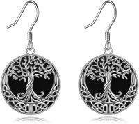 wholesale 925 Sterling Silver Celtic Tree Of Life Black Onyx Drop Earrings-Black Onyx