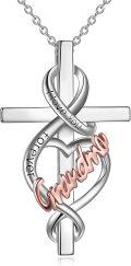 wholesale 925 Sterling Silver Infinity Love Cross Pendant Necklaces with Grandma Charm and Engraved Message - Mother's Day Gifts for Grandmother-0-0