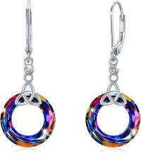 wholesale 925 Sterling Silver Rainbow Swarovski Crystal Celtic Knot Drop Earrings-Blue Crystal