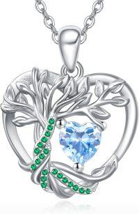 wholesale 925 Sterling Silver Birthstone Tree of Life Heart Pendant Necklace for Women-03 Mar