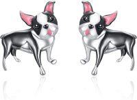wholesale 925 Sterling Silver Boston Terrier Dog Stud Earrings for Women - Puppy  for Dog Moms & Pet Lovers-Boston Terrier