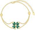 wholesale 925 Sterling Silver Green Enamel Cubic Zirconia Accent Four-Leaf Clover Chain Bracelet for Women-0-0