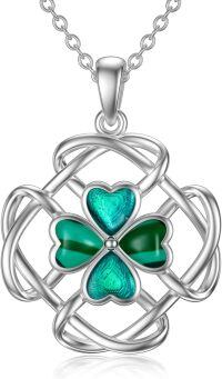 wholesale 925 Sterling Silver Celtic Knot Clover Heart Tree of Life Pendant Necklace Green Stone s for Women-Four Leaf Clover-Malachite