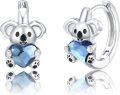 wholesale 925 Sterling Silver Koala Heart Huggie Hoop Earrings with Blue Crystal Accents-0-0