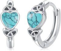 wholesale 925 Sterling Silver Turquoise Celtic Knot Heart Huggie Hoop Earrings for Women-0964B