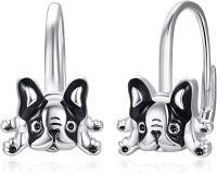 wholesale 925 Sterling Silver Animal Leverback Hoop Earrings Axolotl Cat Sloth Dog Fox Huggie Hypoallergenic Jewelry Gifts for Women Teens-French Bulldog